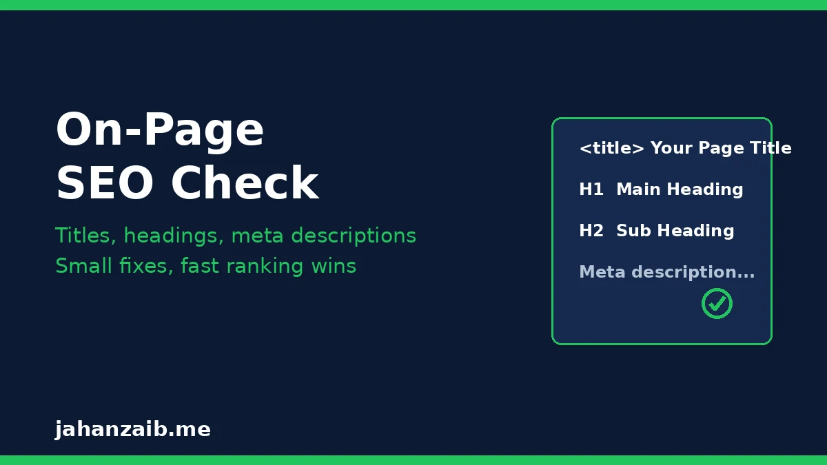 On-page SEO check of titles, headings and meta descriptions